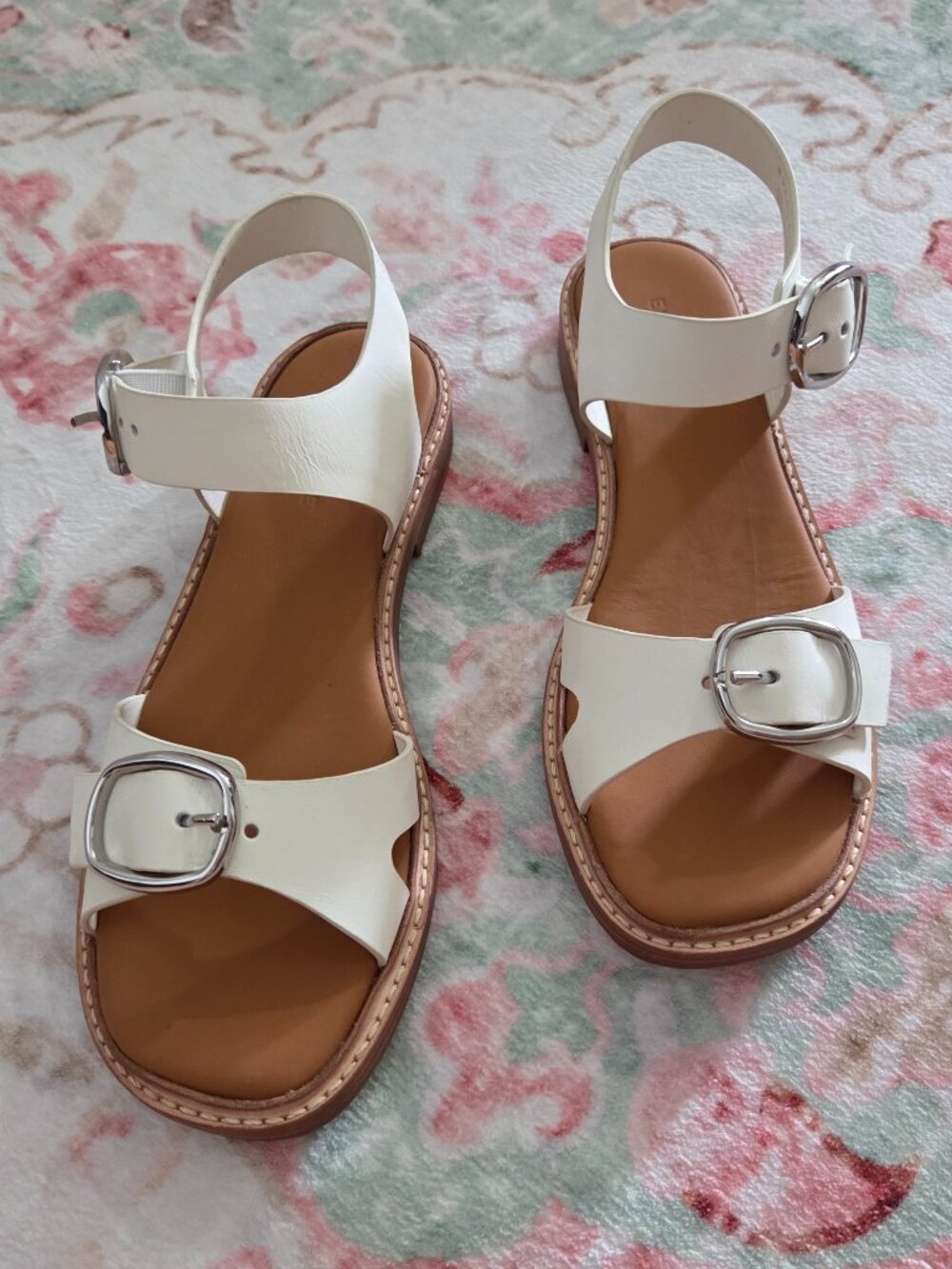 Nwt Everlane The Twin Buckle Sandal White Adjustable Flat Heel Leather 7